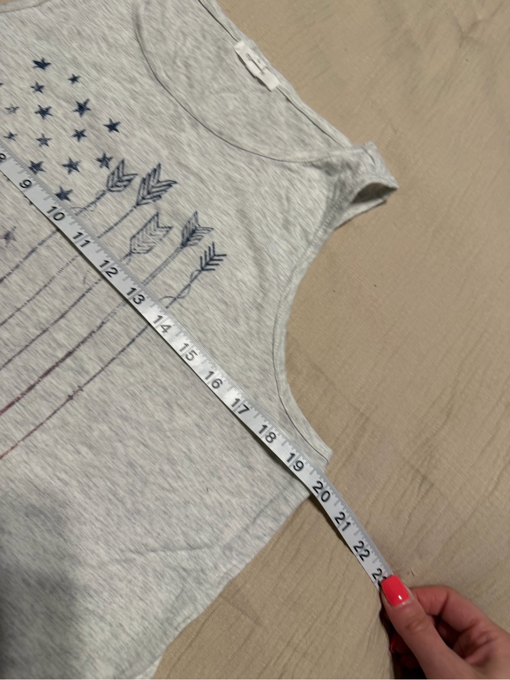 Maurices Sleeveless Gray Graphic Tank Top with Red & Blue Arrow Flag - Picture 3 of 5